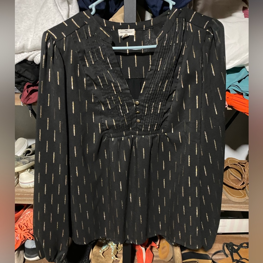 Chic Black Blouse with Gold Pattern